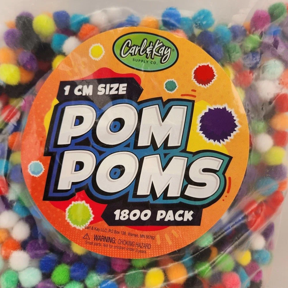 Carl & Kay Mini PomPoms 1 cm size 1800 pack - Fuzzy Poms in 17 Colors for Crafts